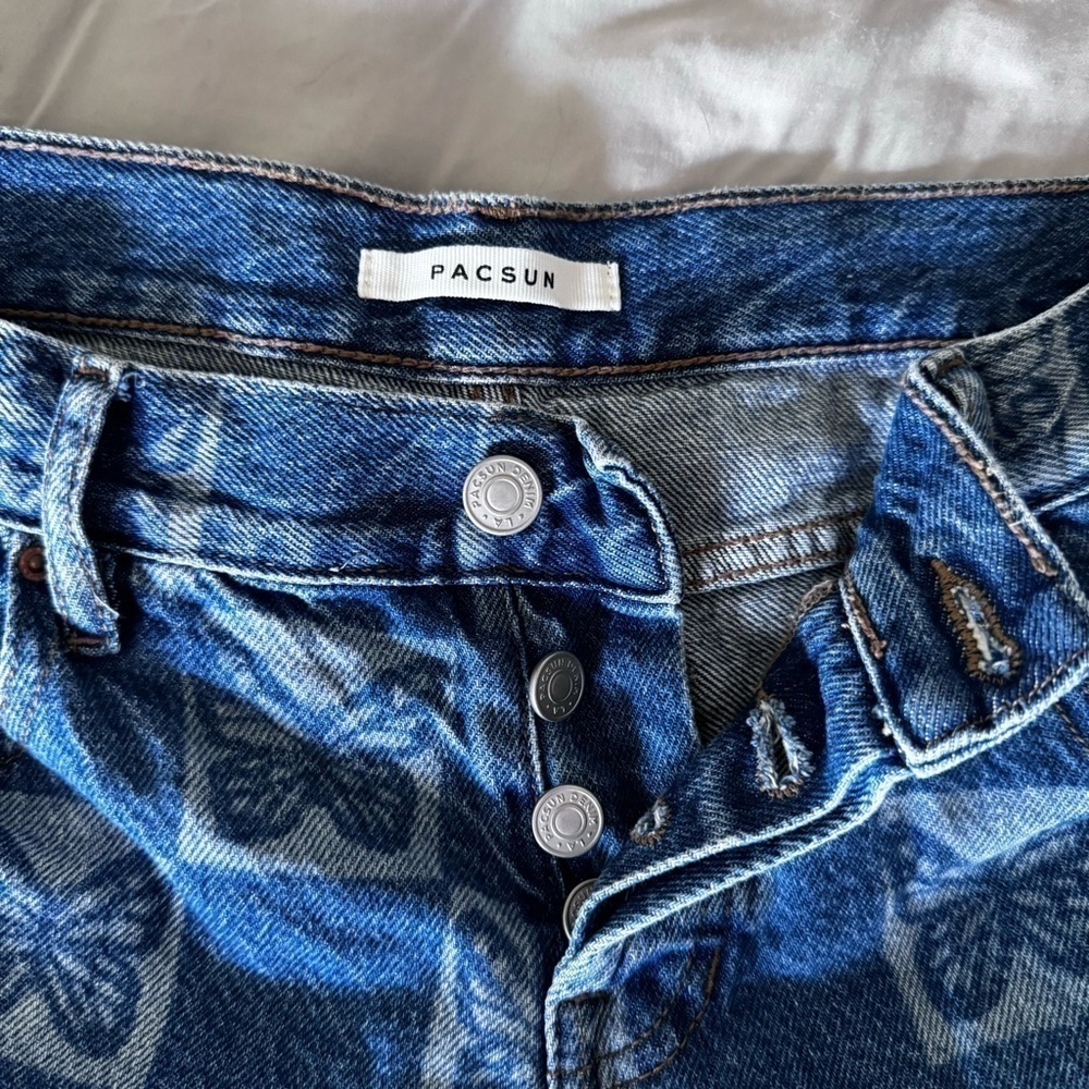PacSun Eco Butterfly Checkerboard Low Rise Straight Leg Jeans size 26 - Picture 5 of 8